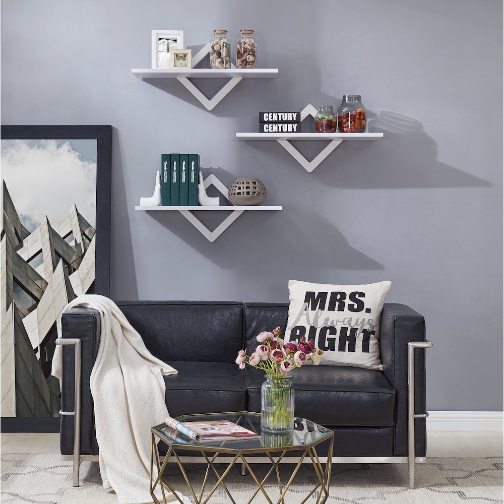 Diamonds 3-Level Wall Mount Shelving System-White. Picture 4