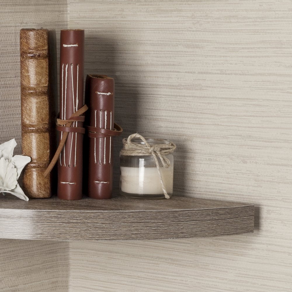 Rustic Weathered Oak Corner Radial Shelves (Set of 2). Picture 3