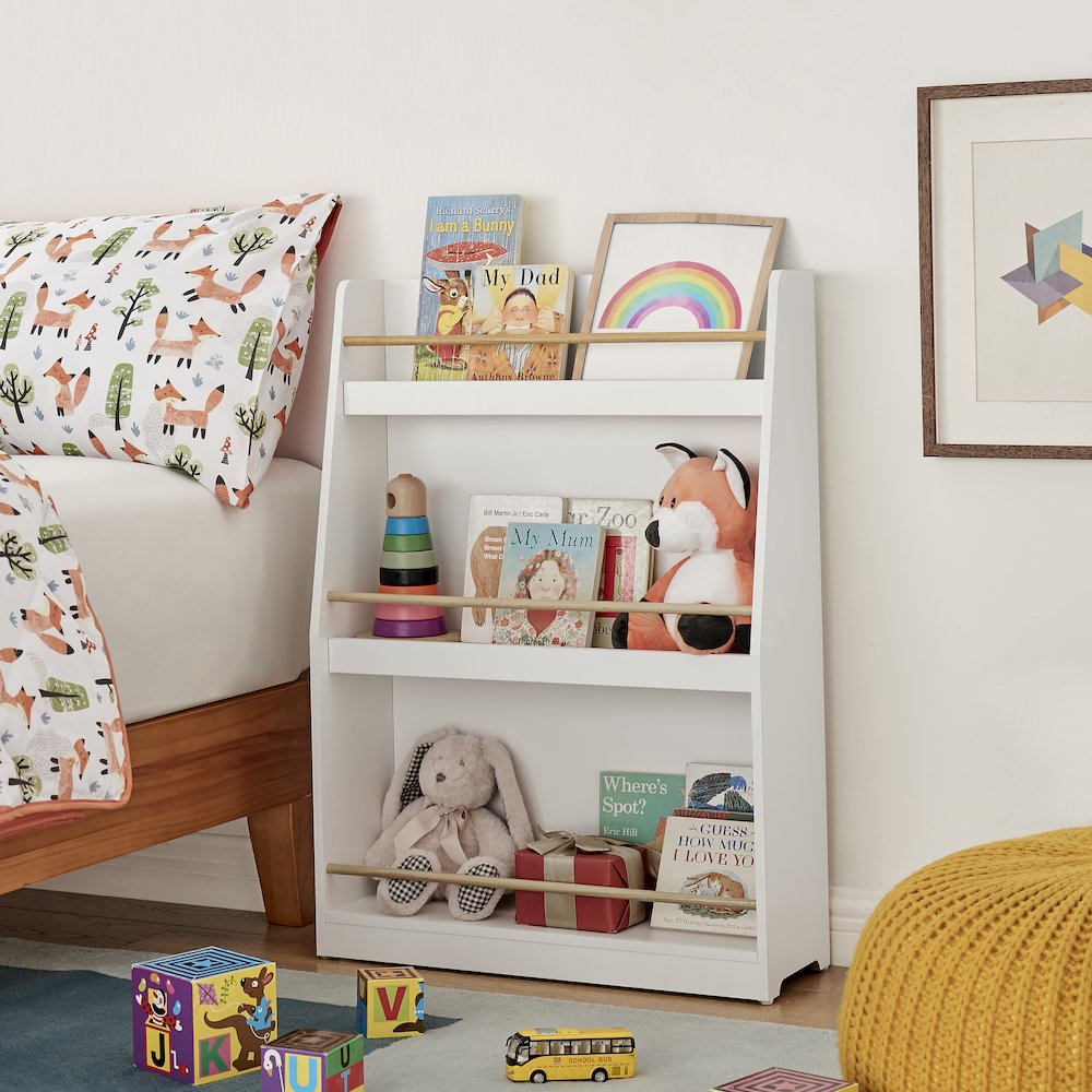 Steiner White 3-Tier Kids Book Magazine Freestanding Bookcase - Wood-Toned Rods. Picture 5