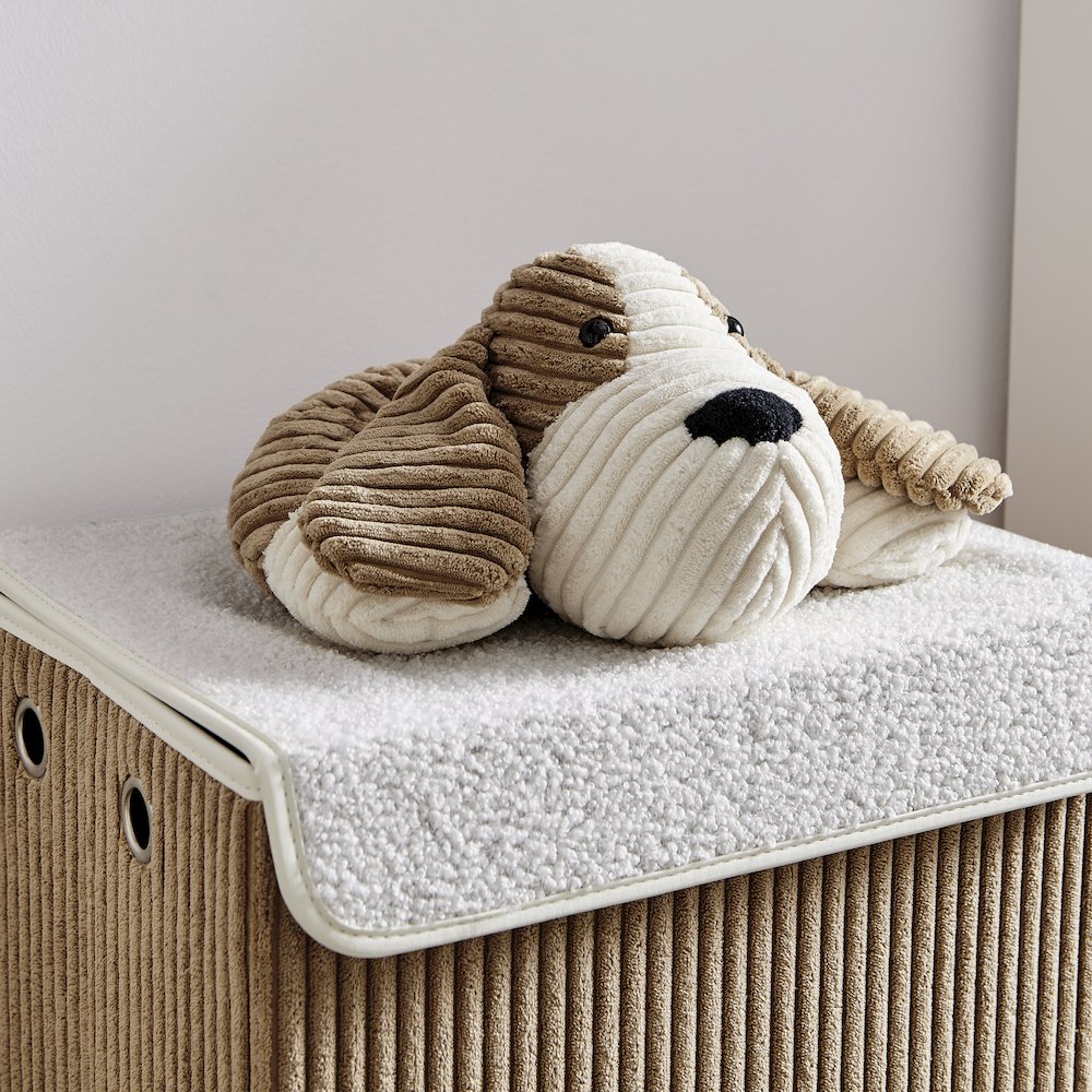 Collapsible Folding Corduroy Kids Plush Laundry Hamper Storage Brown/White Dog. Picture 7