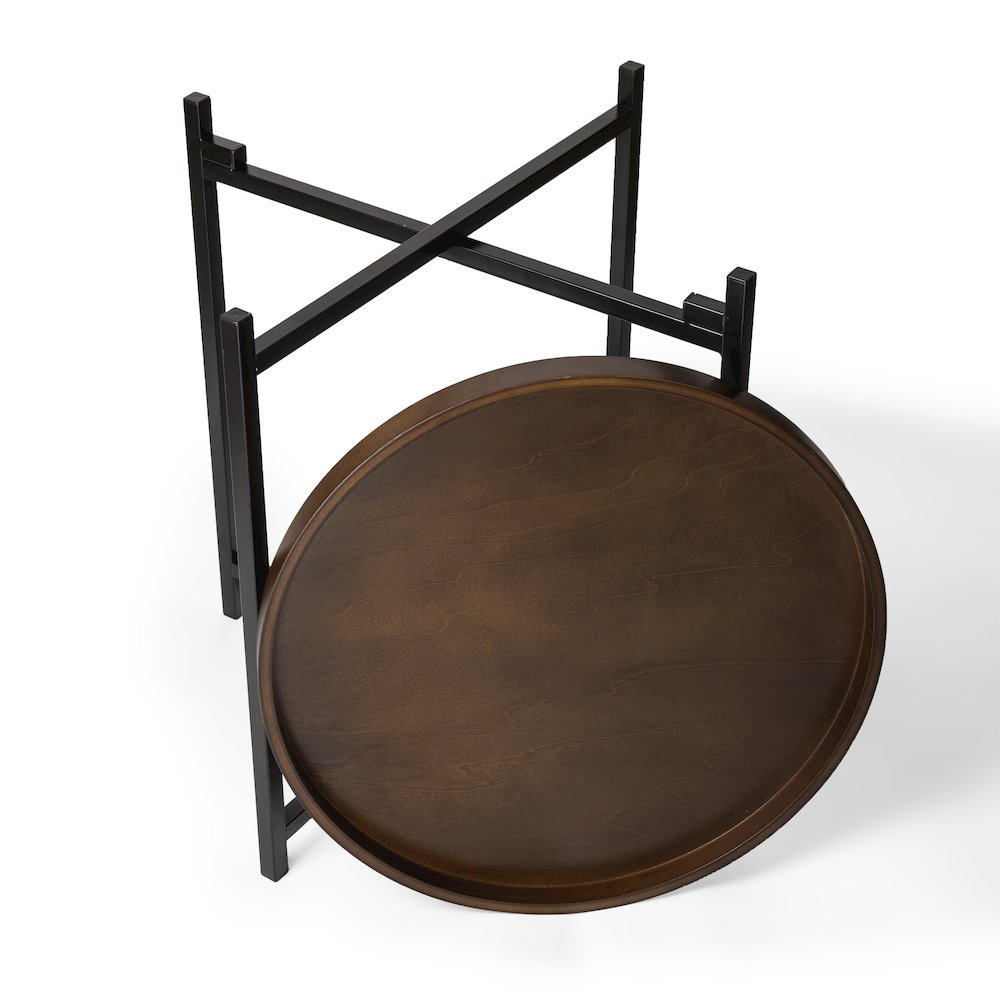 Mid-century Modern Round Side Table with Removable Wood Tray. Picture 5