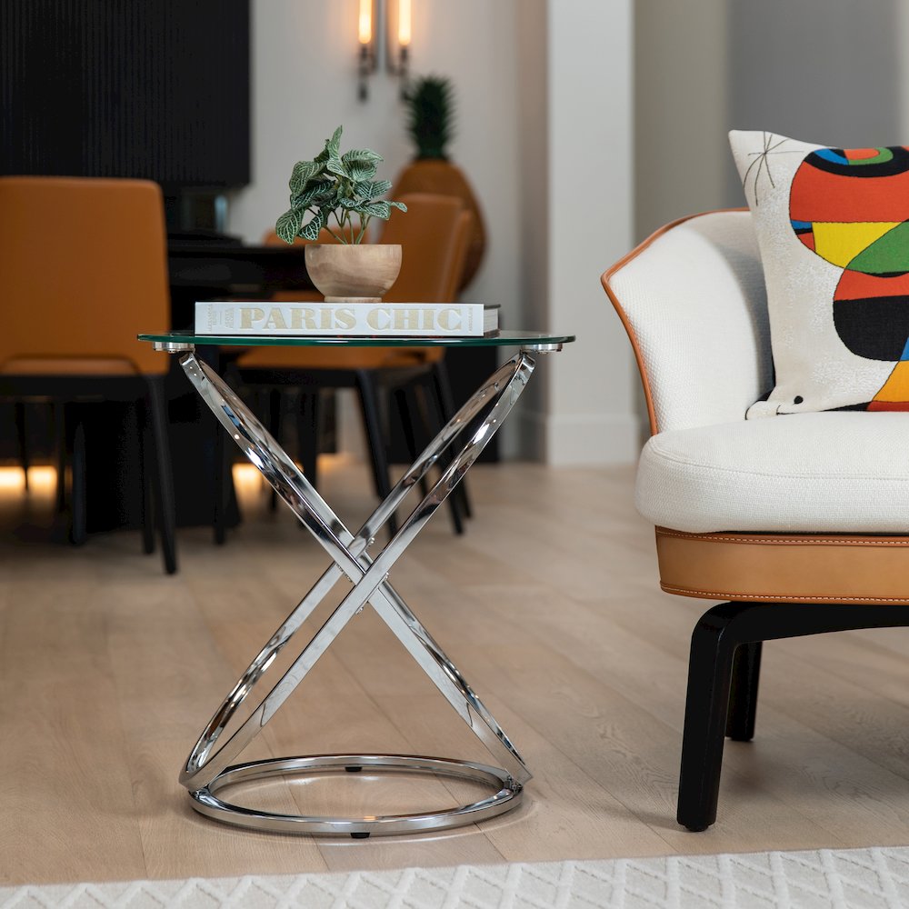 Galaxy Chrome and Tempered Glass Round End Table. Picture 2
