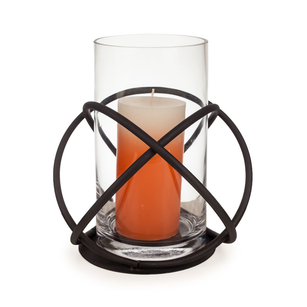 Large Metal and Glass Orbits Hurricane Candleholder. Picture 1