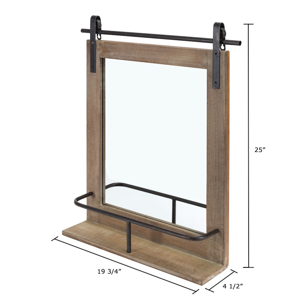 Rustic Wood-Framed Wall Mount Barn Door Vanity Mirror with Shelf. Picture 4