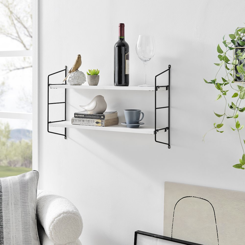 Severini Floating Bracket Farmhouse Two-Tier Wall Shelf - Black/White. Picture 3