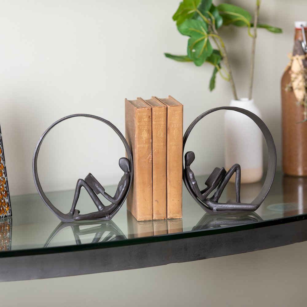 Encircled Male & Female Reader Cast Iron Sculpture Statue Set of 2. Picture 3