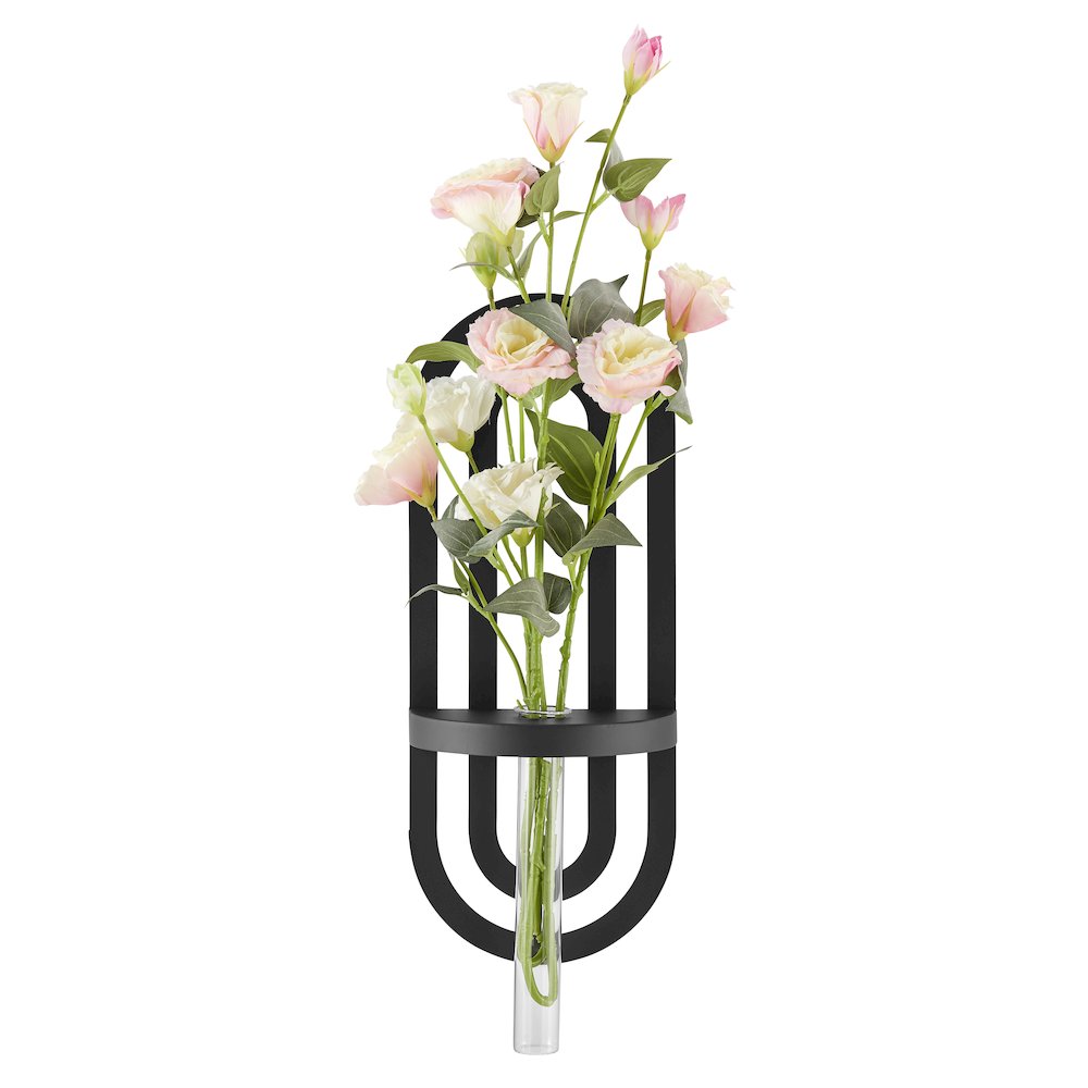 Jacob Modern Black Metal Double Oval Frame Clear Glass Wall Mounted Vase. Picture 9