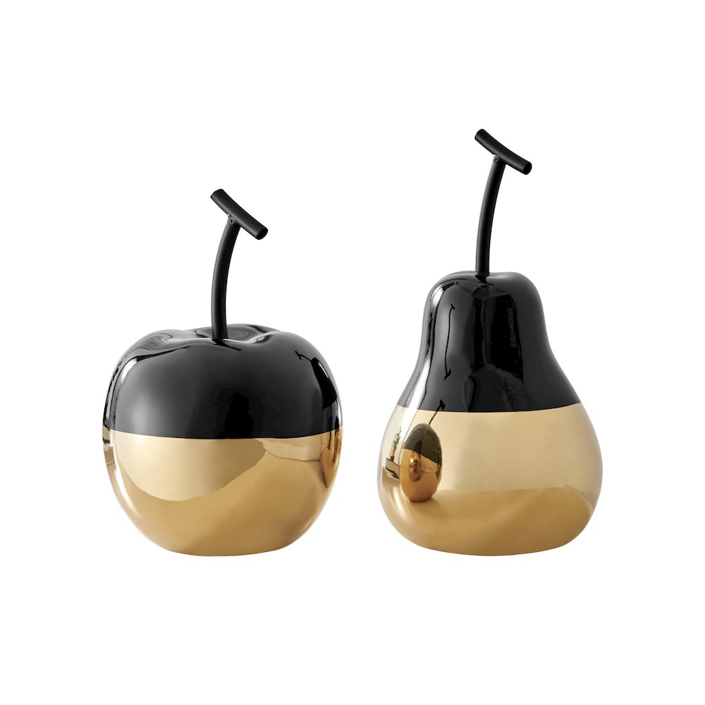 Vost Dipped Fruit Ceramic Sculpture Figure Set of 2 - Large - Black/Gold. Picture 1