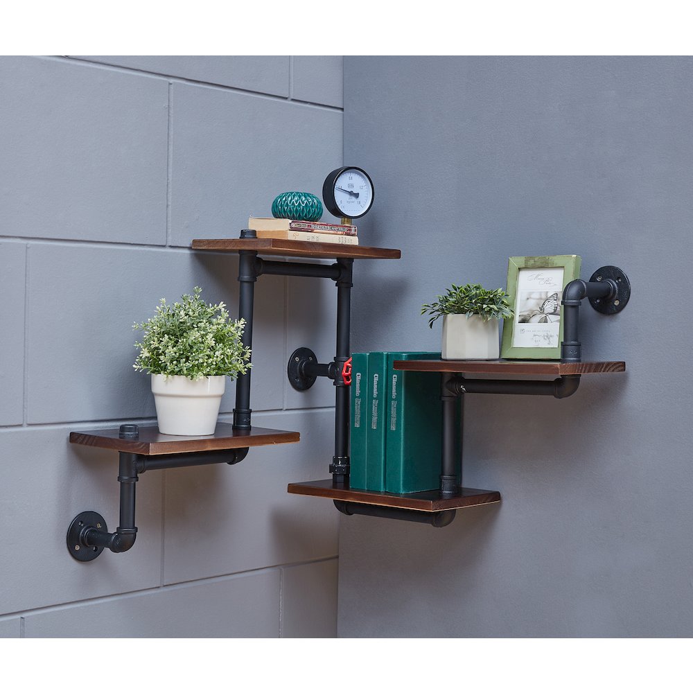 4-Tier Floating Corner Or Straight Rustic Pipe Shelving – Wall Mount. Picture 3