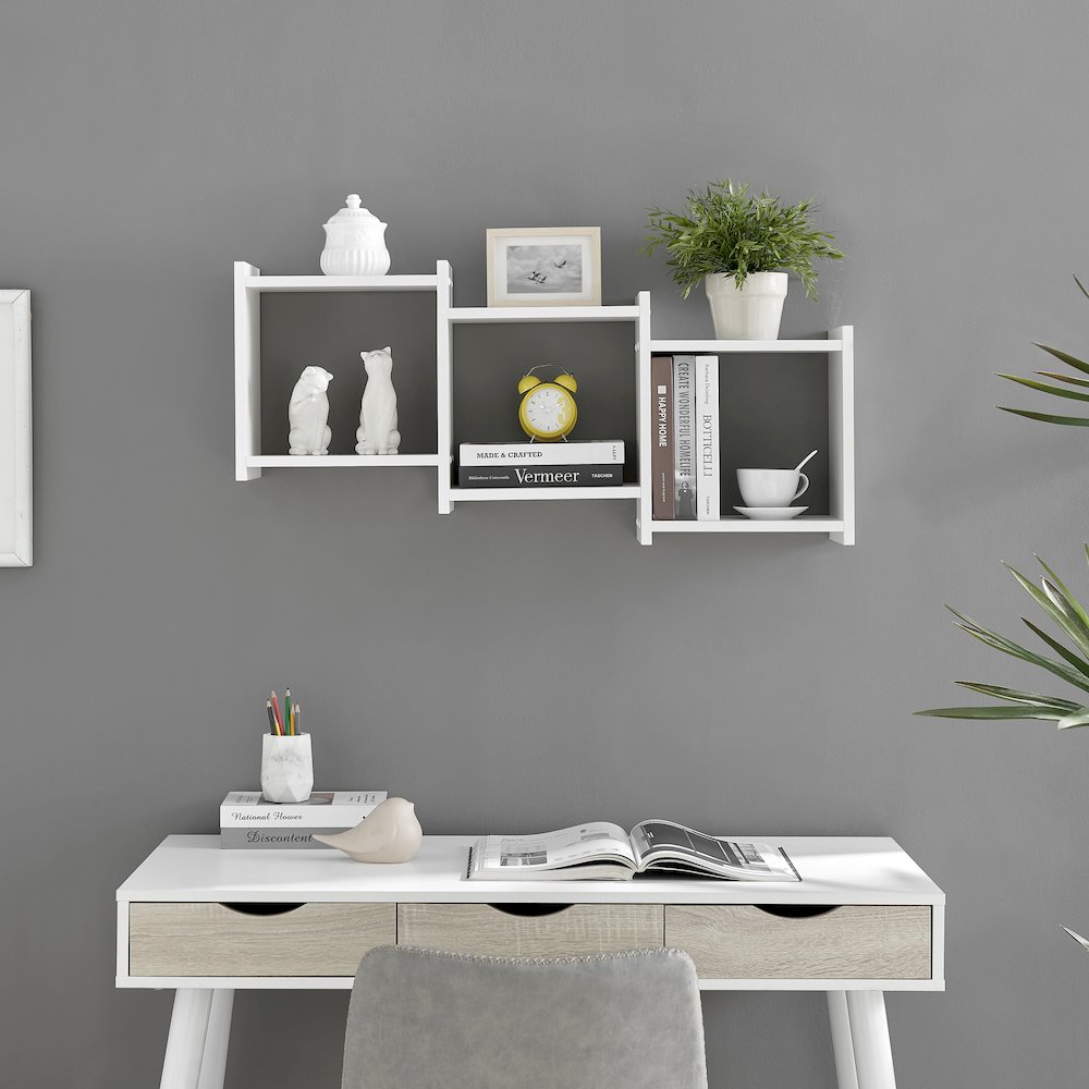 3-Cube Decorative Wall Shelf with Ledges - Horizontal or Vertical – White. Picture 2
