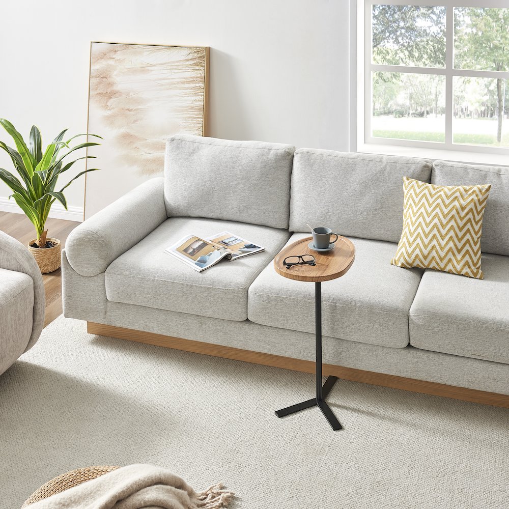 Carter Oval Teardrop Couch-Side Accent C-Table Y-Shape Leg - Natural Brown/Black. Picture 4