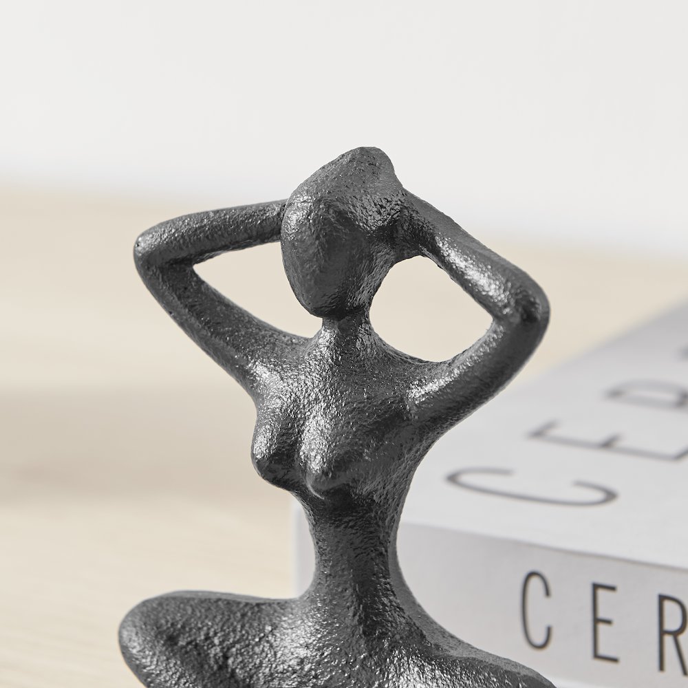 Dark Brown Cast Iron Female Peaceful Yoga Tabletop Sculptures Set of 3 Poses. Picture 6