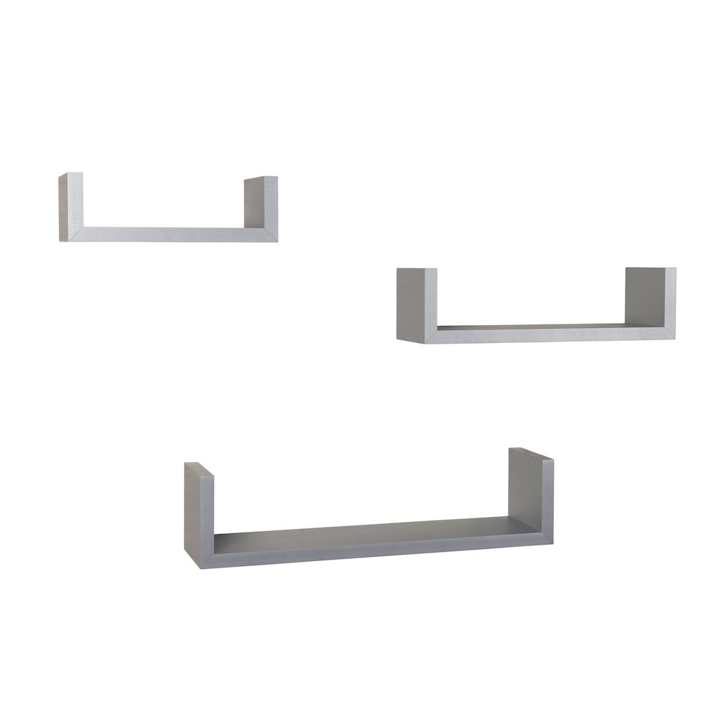 Laminated Silver Gray Floating "U" Shelves (Set of 3). Picture 1