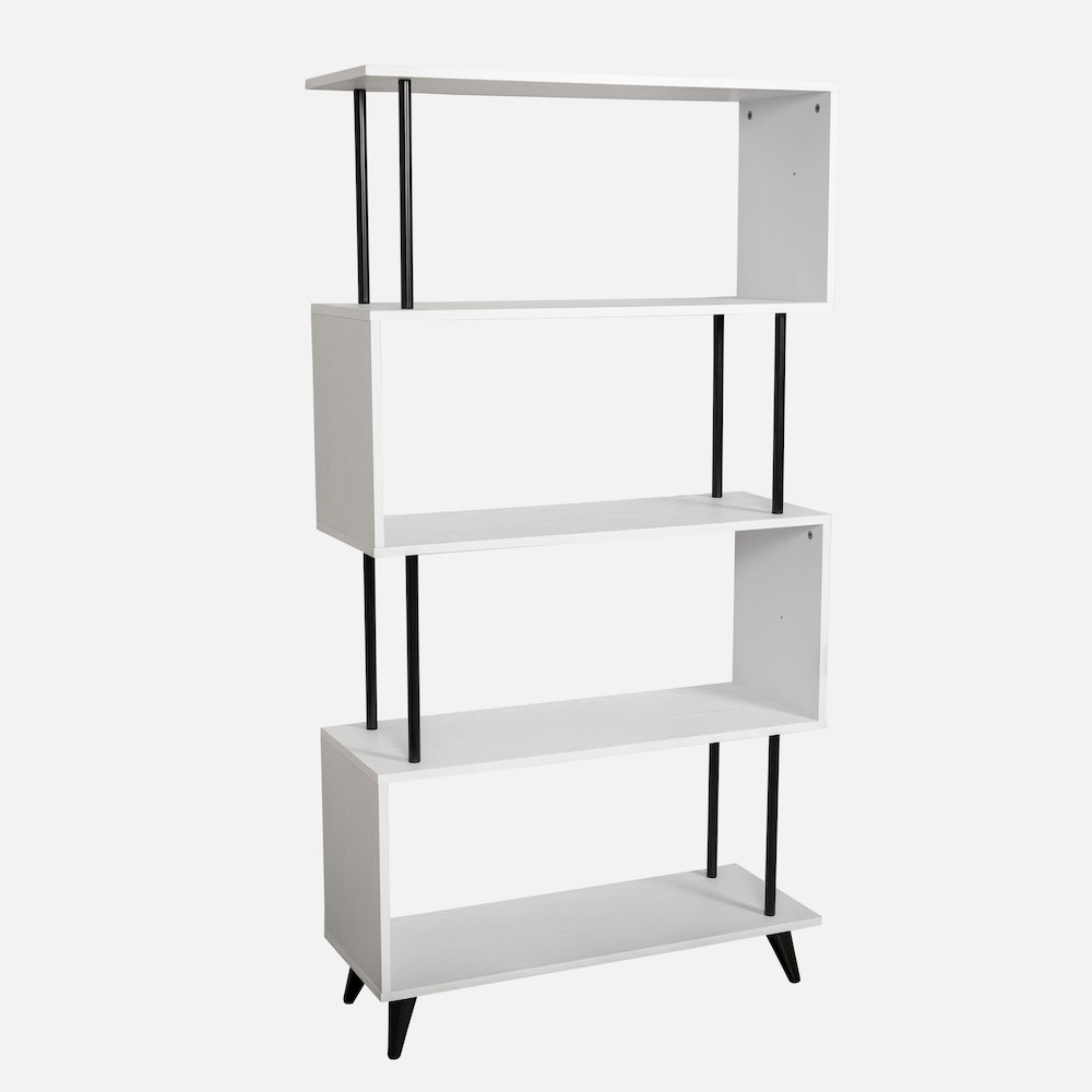 Breuer 5-Tier White S-Shaped Bookcase with Black Hardware Accents. Picture 11
