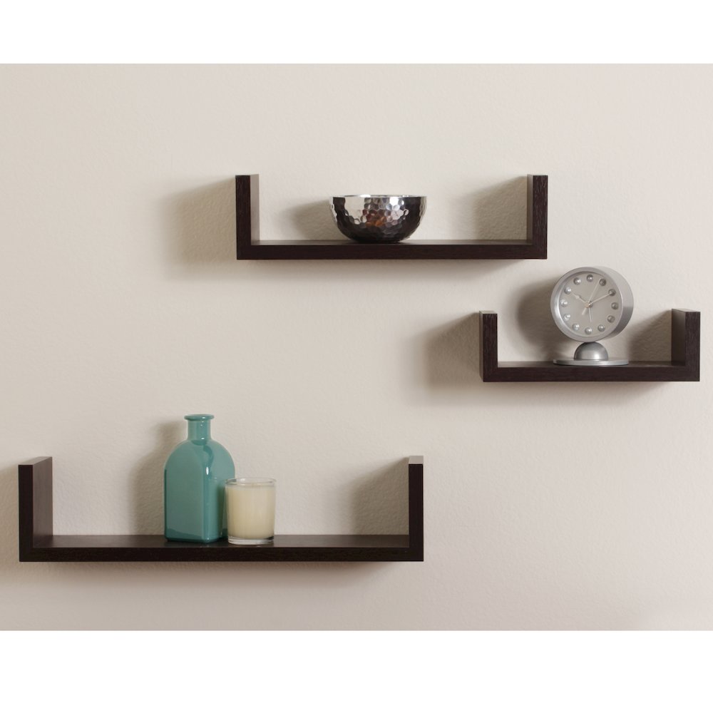 Floating 'U' Laminated Walnut Veneer Shelves (Set of 3). Picture 2