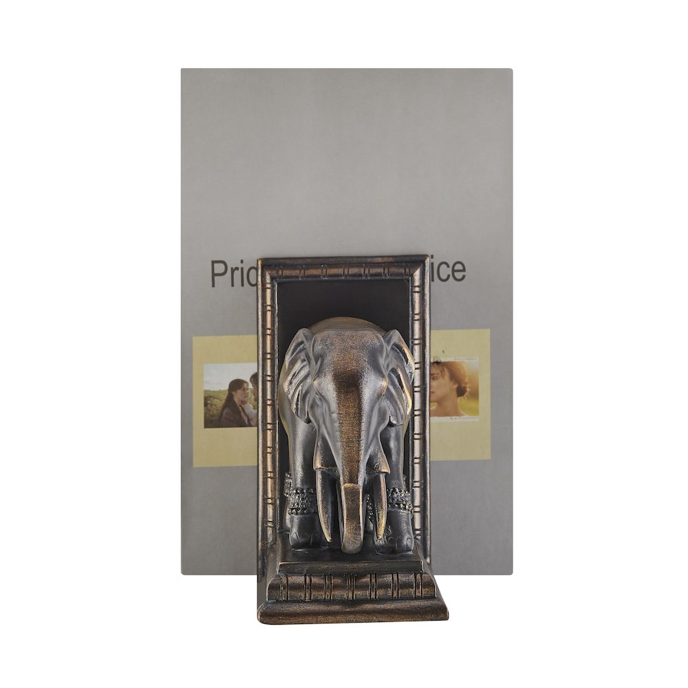 Ornate Elephants Polyresin Bronze Patina Finish Bookend Set of 2. Picture 10