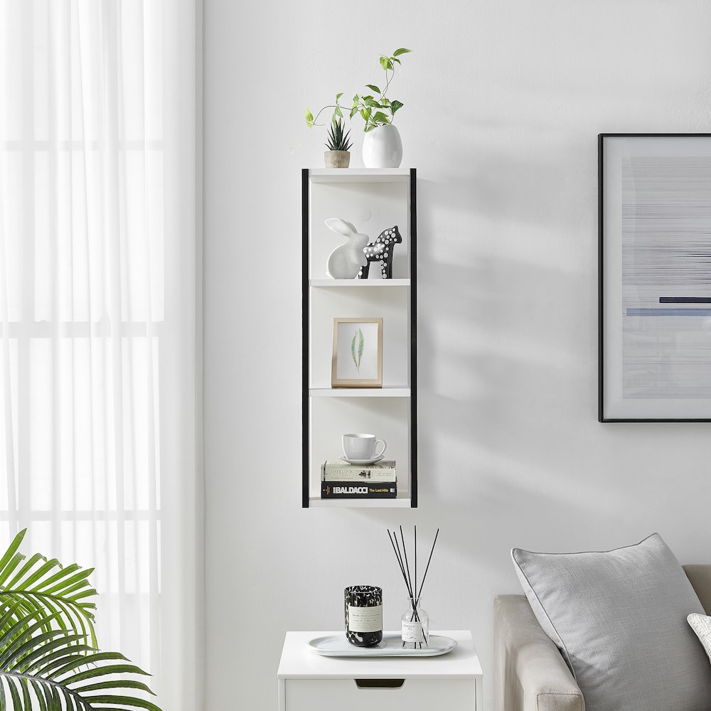 Recife Vertical 3-Tier Modern Shadow Box Cube Display Wall Shelf - White/Black. Picture 2