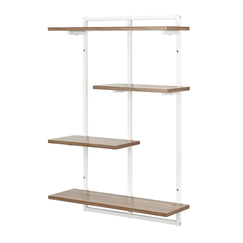 Rhodes 4 Tier Windowsill Wall Shelf White Metal Frame Light Walnut MDF Shelves. Picture 10