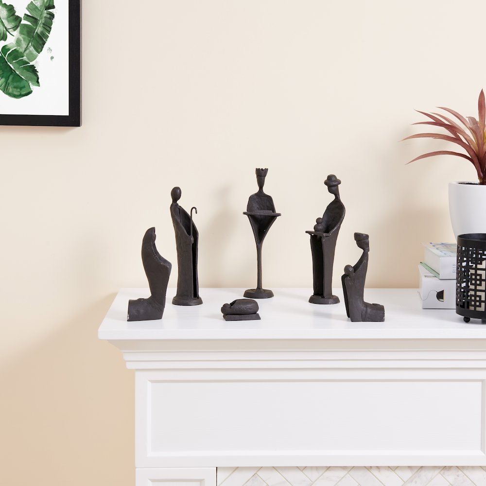 Modern 9-Inch Cast Iron Nativity Sculpture Set (6 Figures). Picture 2