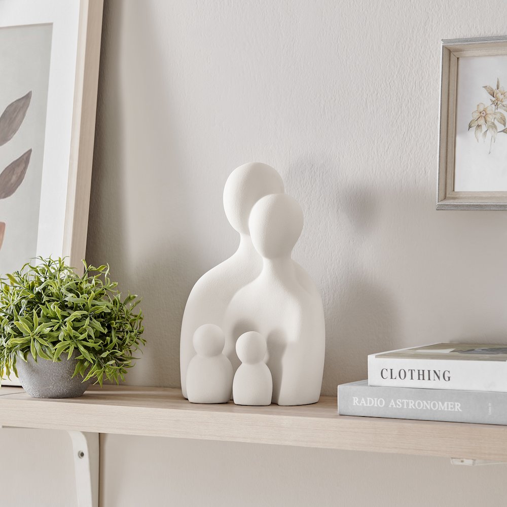 Hans Cream Abstract Nesting 3 Piece Family of 4 Matte Ceramic Sculpture Figures. Picture 2