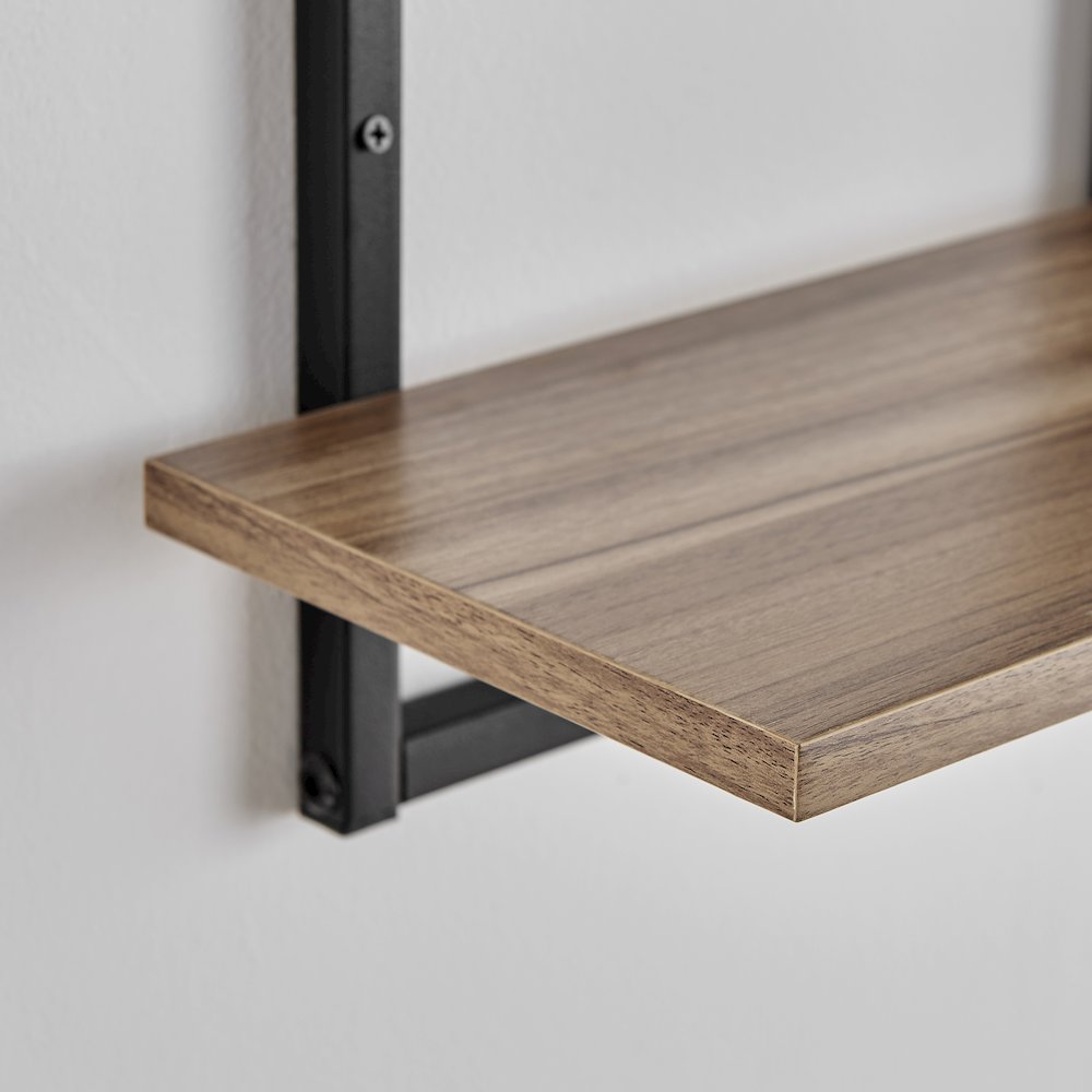 Rhodes 4 Tier Windowsill Wall Shelf Black Metal Frame Light Walnut MDF Shelves. Picture 5
