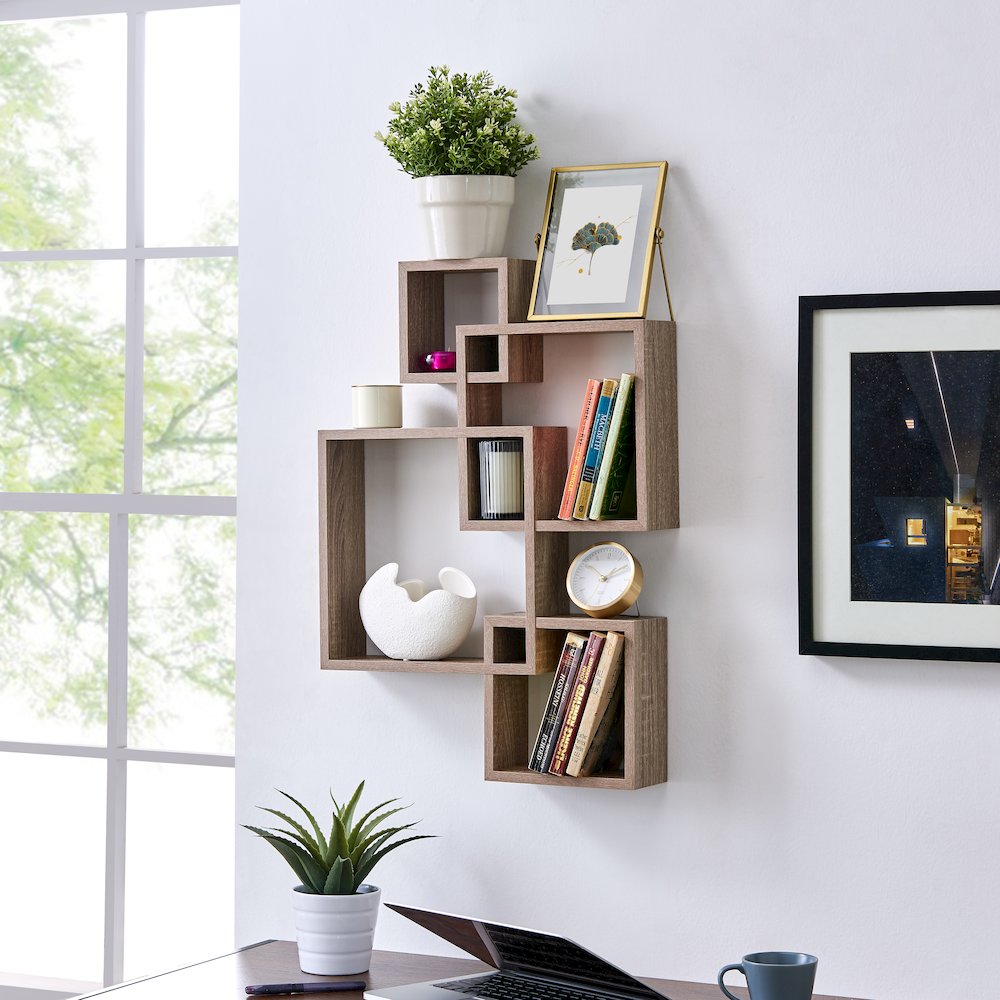 Intersecting Cube Shelves - Weathered Oak. Picture 4