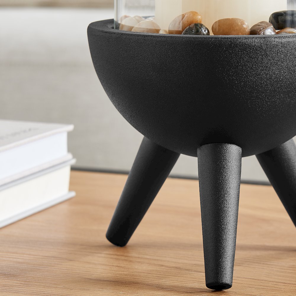 Molta Modern Black Metal Bold Pedestal Glass Pillar Votive Candle Holder - Small. Picture 7