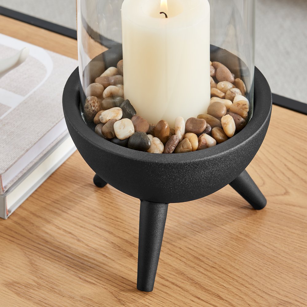 Molta Modern Black Metal Bold Pedestal Glass Pillar Votive Candle Holder - Small. Picture 6