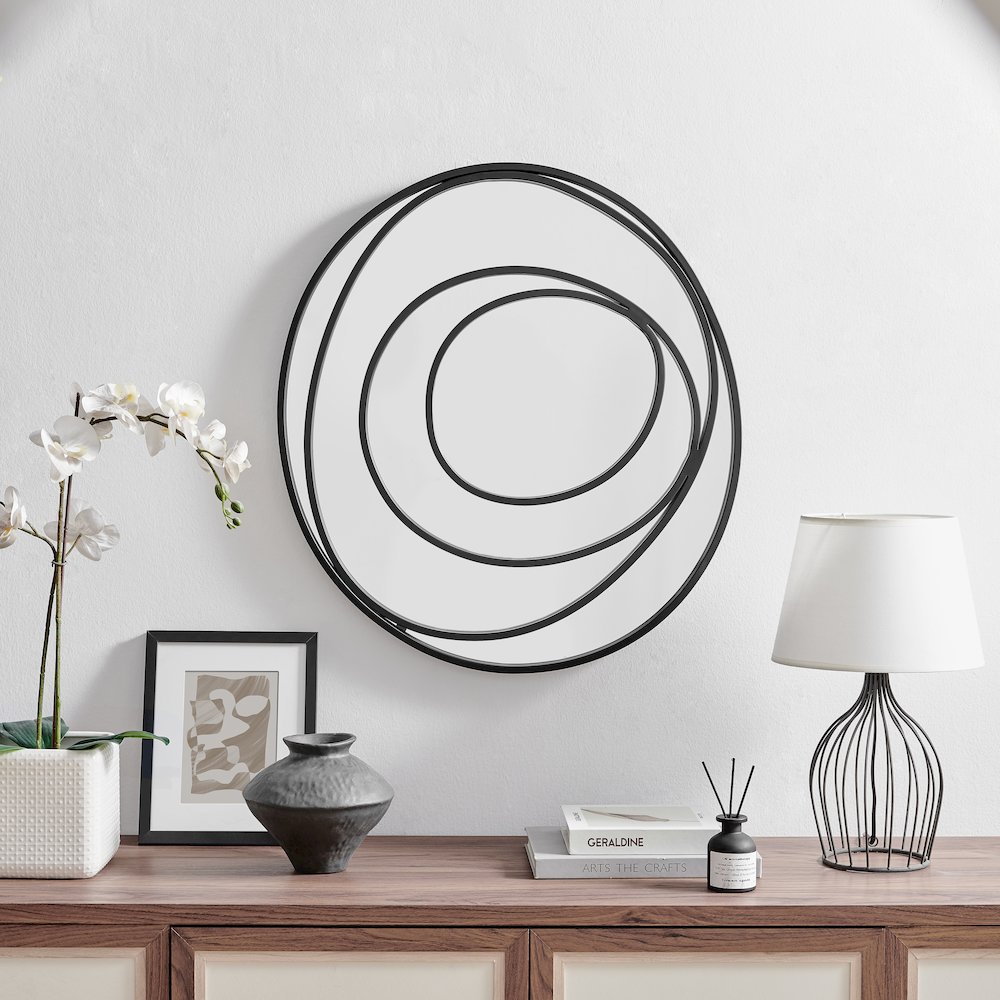 Sonya 25.5-inch Contemporary Continuous Circles Wall Mirror with Black Iron. Picture 2