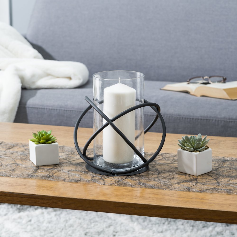 Large Metal and Glass Orbits Hurricane Candleholder. Picture 4