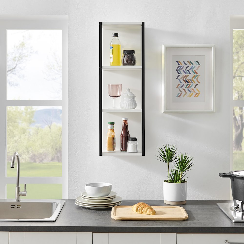 Recife Vertical 3-Tier Modern Shadow Box Cube Display Wall Shelf - White/Black. Picture 5