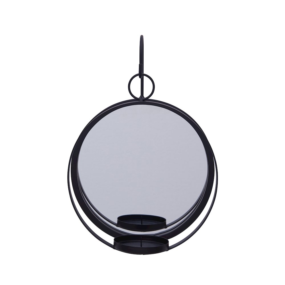 Round Wrought Iron Pillar Candle Sconce with Mirror – Wall Candleholder. Picture 4