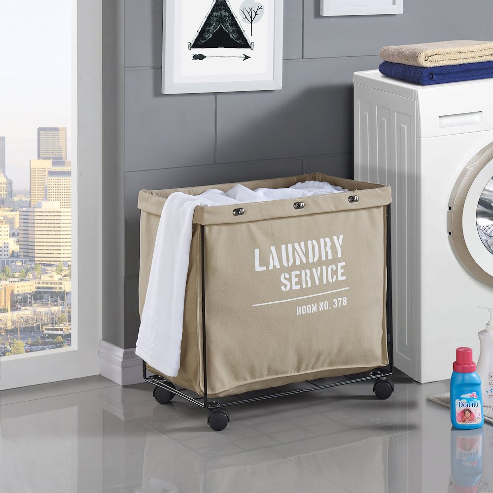 Army Canvas Laundry Hamper on Wheels. Picture 2