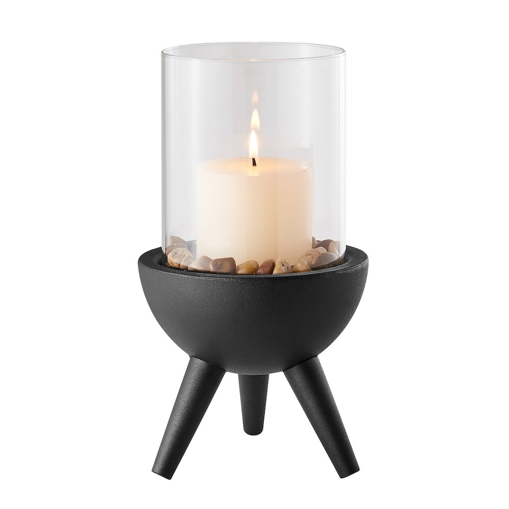 Molta Modern Black Metal Bold Pedestal Glass Pillar Votive Candle Holder - Small. Picture 12