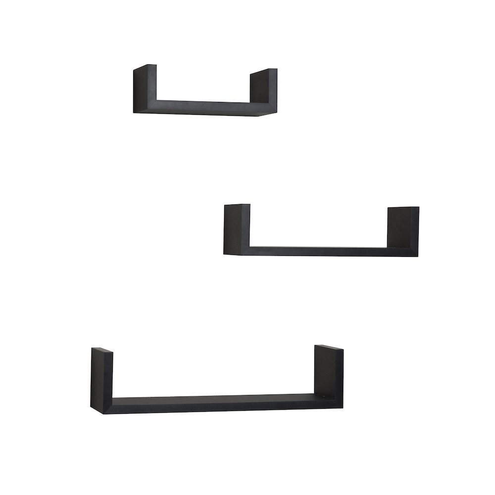 Floating 'U' Laminated Black Shelves (Set of 3). Picture 1