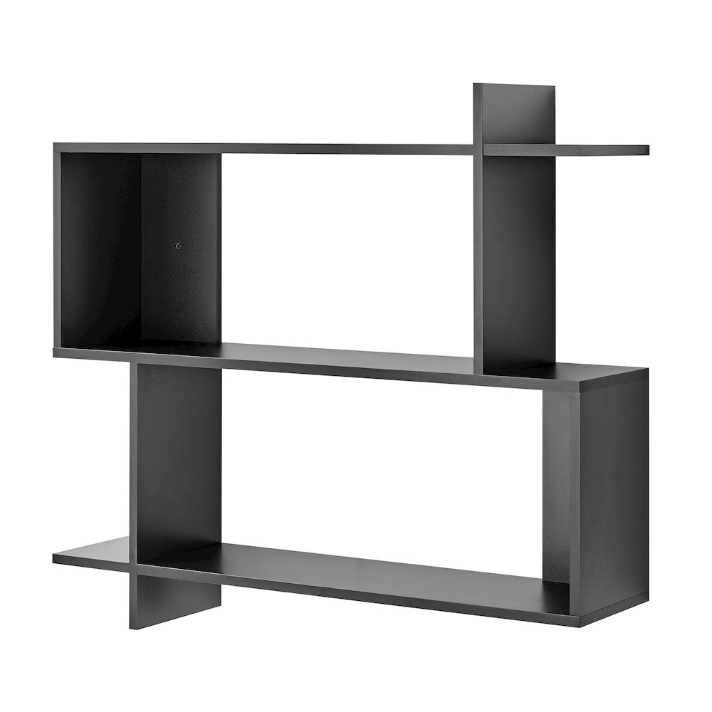 Manasa Floating Geometric Kilter Two-Tier Wall Shelf - Black. Picture 9