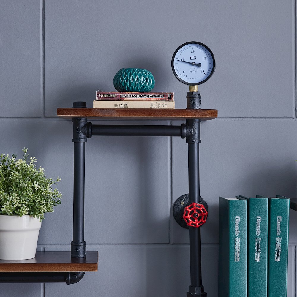 4-Tier Floating Corner Or Straight Rustic Pipe Shelving – Wall Mount. Picture 6