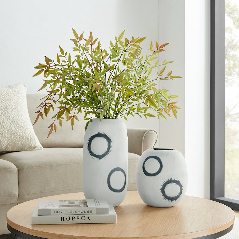 Elara Matte White Navy Oval Opening Tabletop Glass Vase - Cylindrical Large. Picture 7