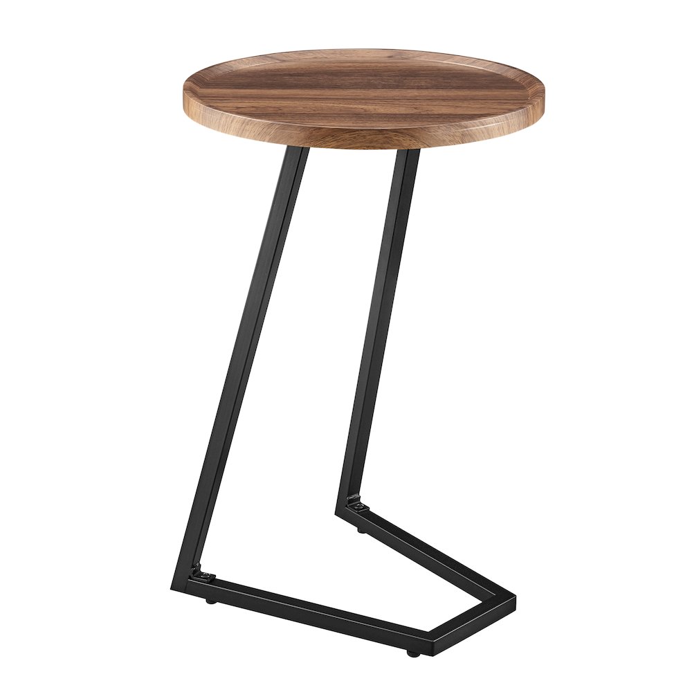 Addison Round Raised Lip Edge Angled Couch-Side Accent C-Table - Walnut/Black. Picture 1