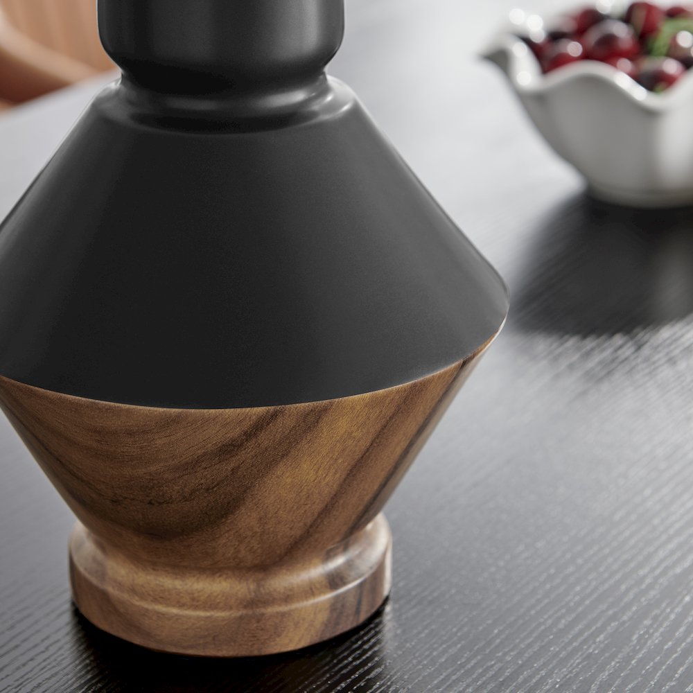 Milo Diamant Reverse Hourglass Modern Two Tone Tabletop Vase - Black and Walnut. Picture 6