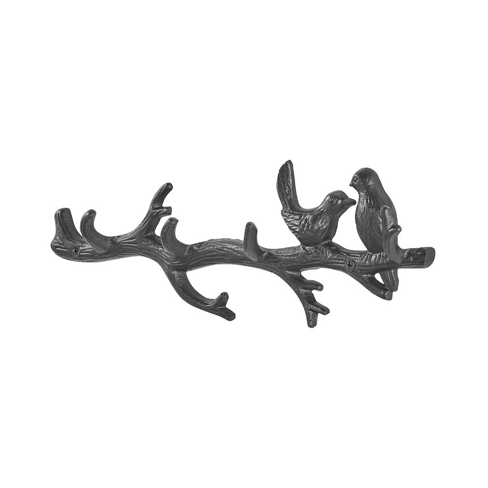 Dark Brown Cast Iron Birds on Tree Branch Wall Sculpture Utility 4 Hook Unit. Picture 7