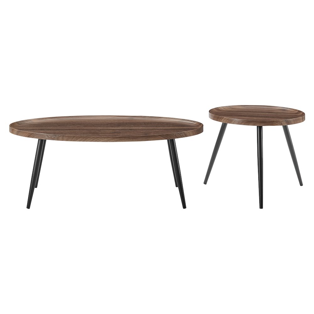 Paxton Nesting Raised Lip 2 Piece Coffee Table Set - Round and Oval - Walnut. Picture 11