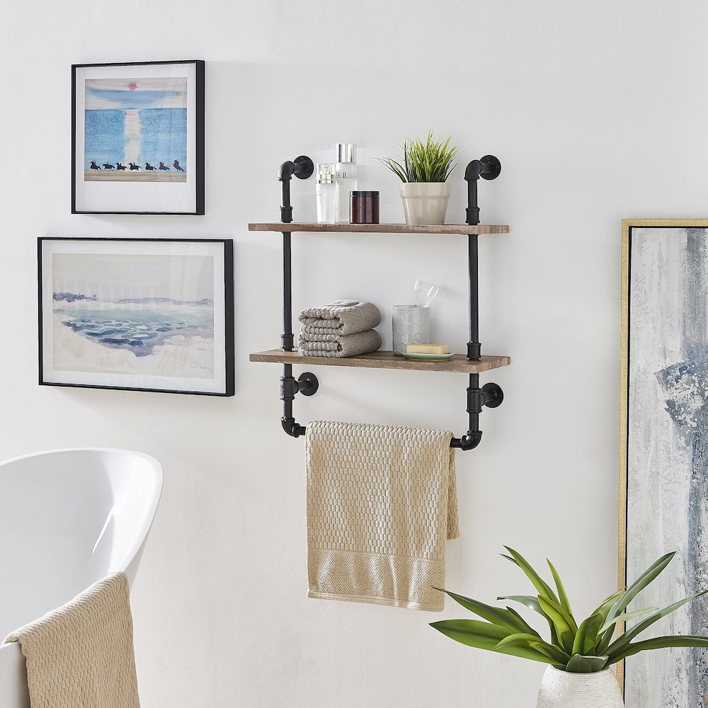 Olivia Double Shelf Unit with Towel Rod. Picture 4