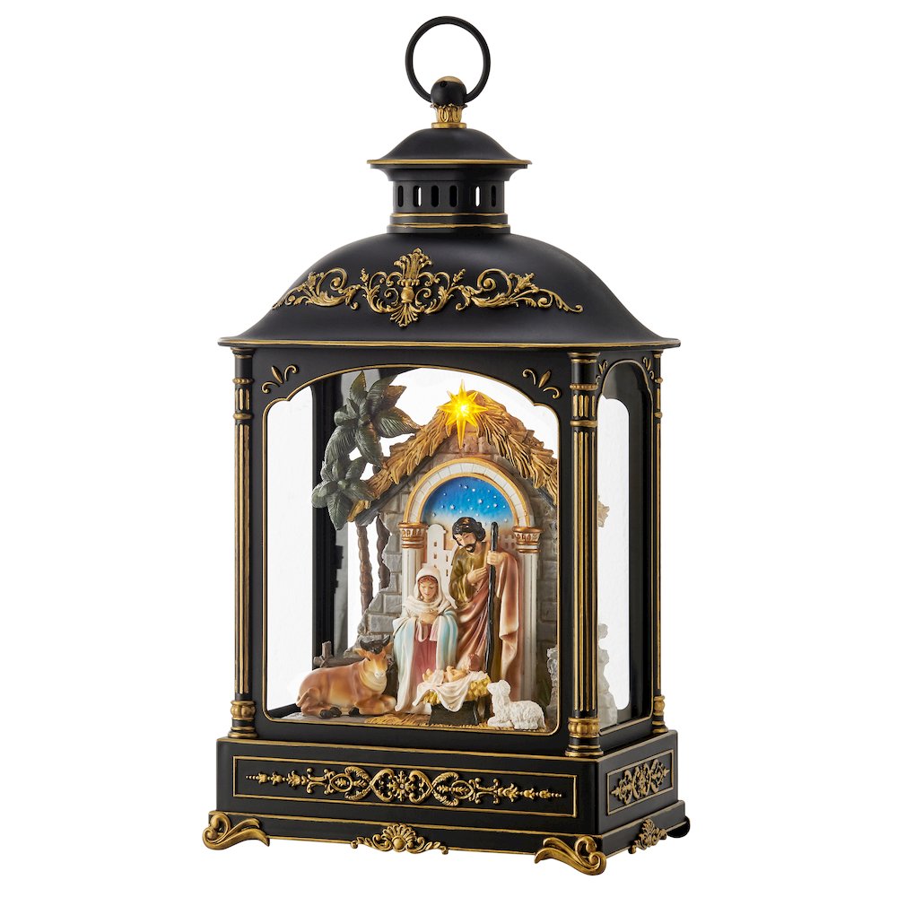 Black Gold Christmas Nativity Scene Diorama Lighted Lantern Decoration. Picture 7