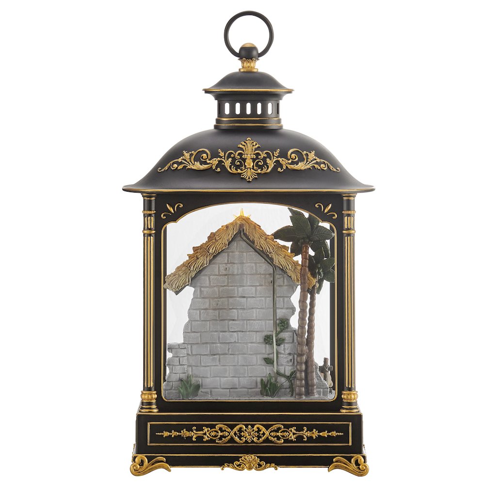 Black Gold Christmas Nativity Scene Diorama Lighted Lantern Decoration. Picture 8
