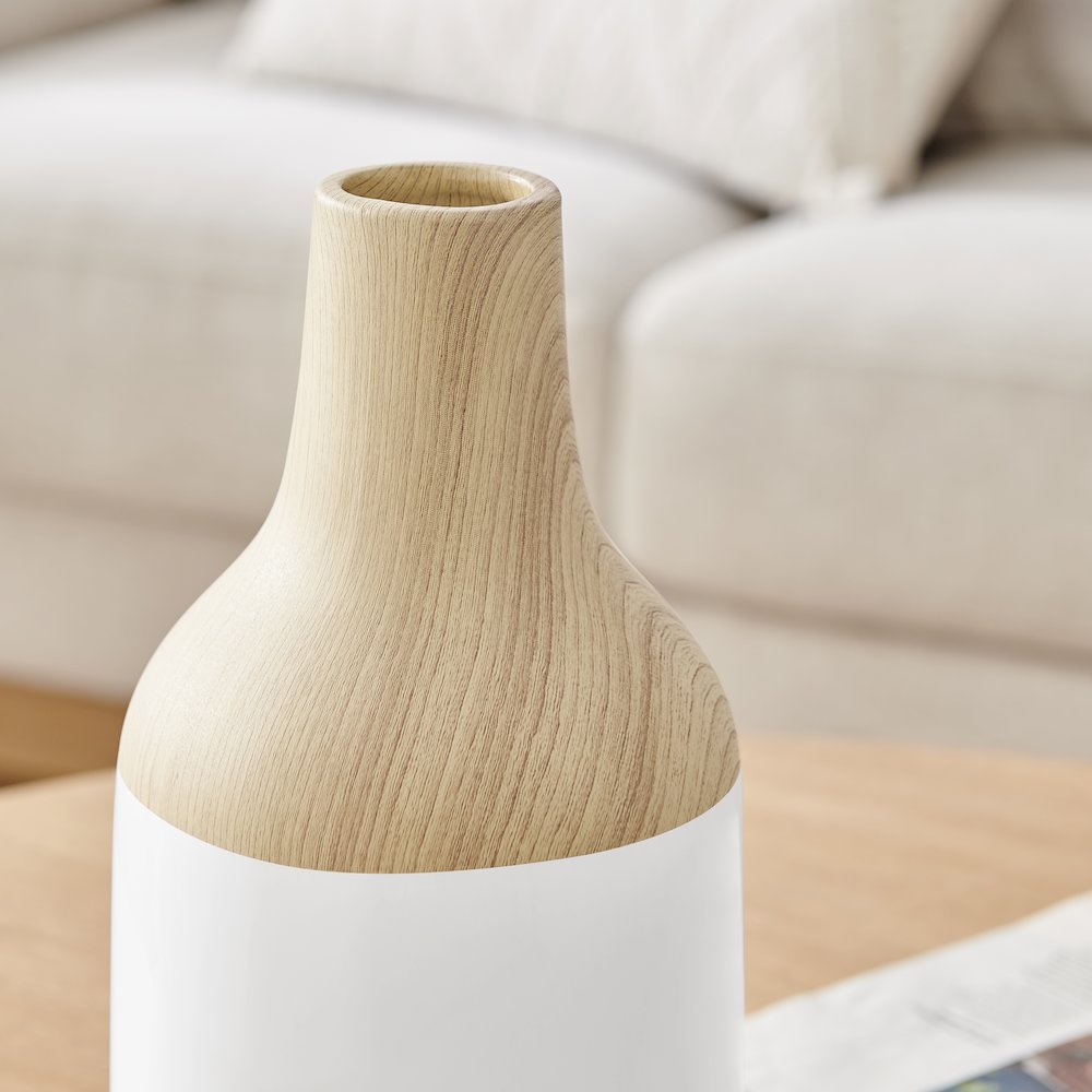 Nora Kanna Bottle Contemporary Two Tone Tabletop Vase - White and Beech. Picture 6
