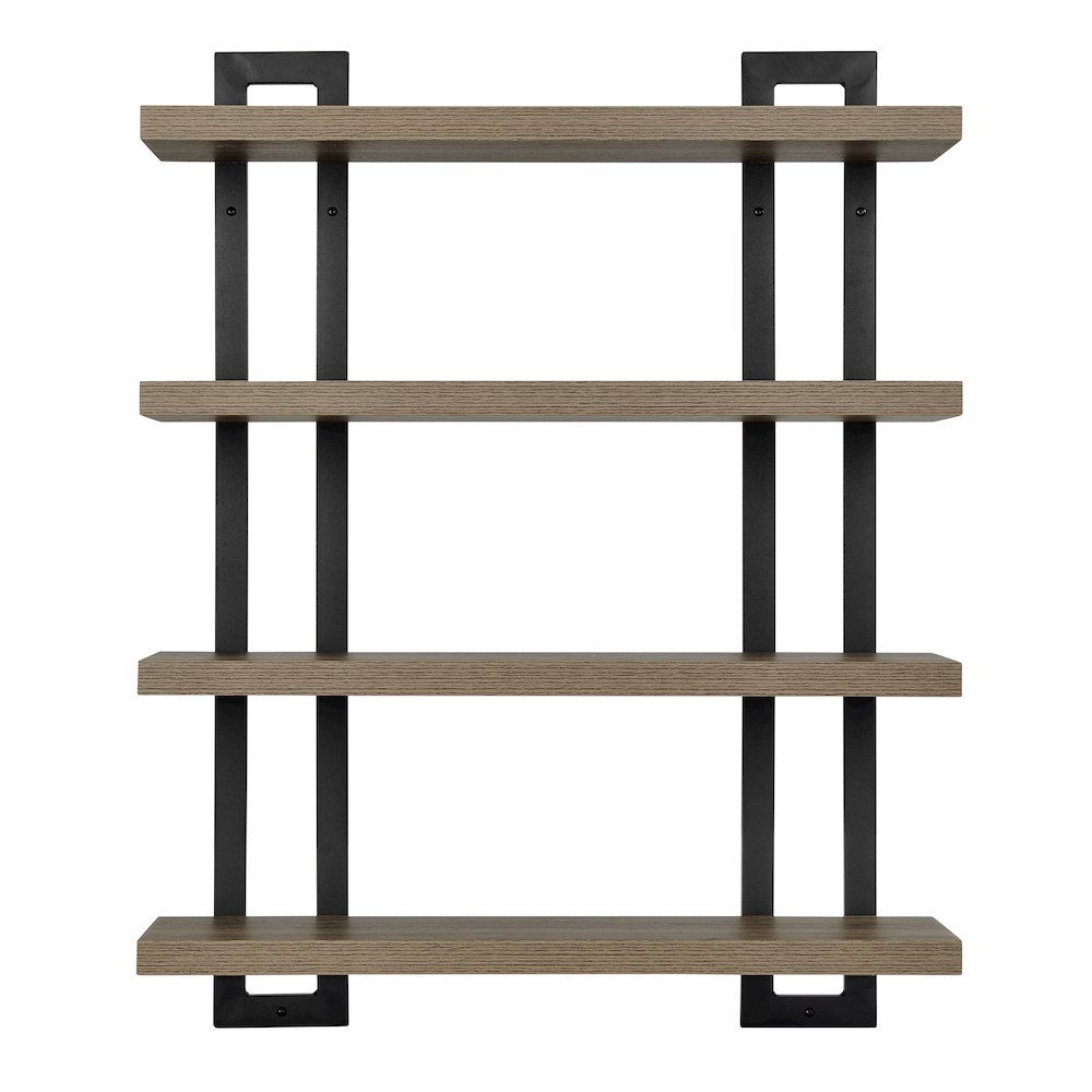 4-Tier Floating Bracket Wall Shelf - Black Metal and Walnut Finish. Picture 1