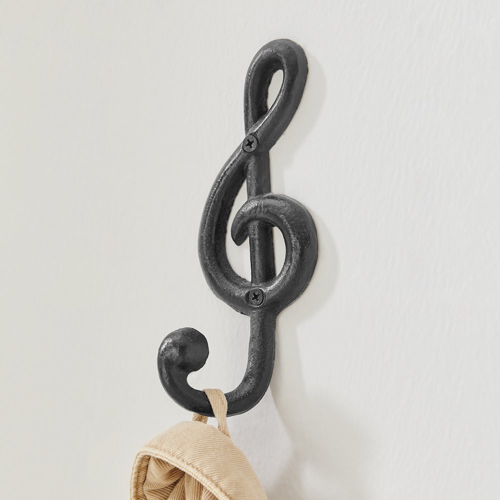 4 Piece Dark Brown Iron Musical Note Treble Clef Wall Sculpture Utility Hooks. Picture 5