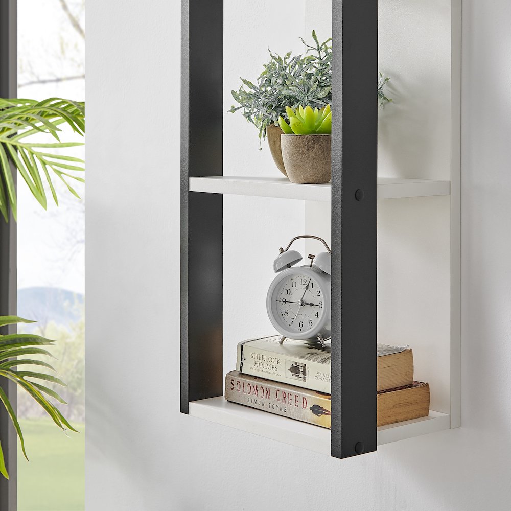Recife Vertical 3-Tier Modern Shadow Box Cube Display Wall Shelf - White/Black. Picture 11