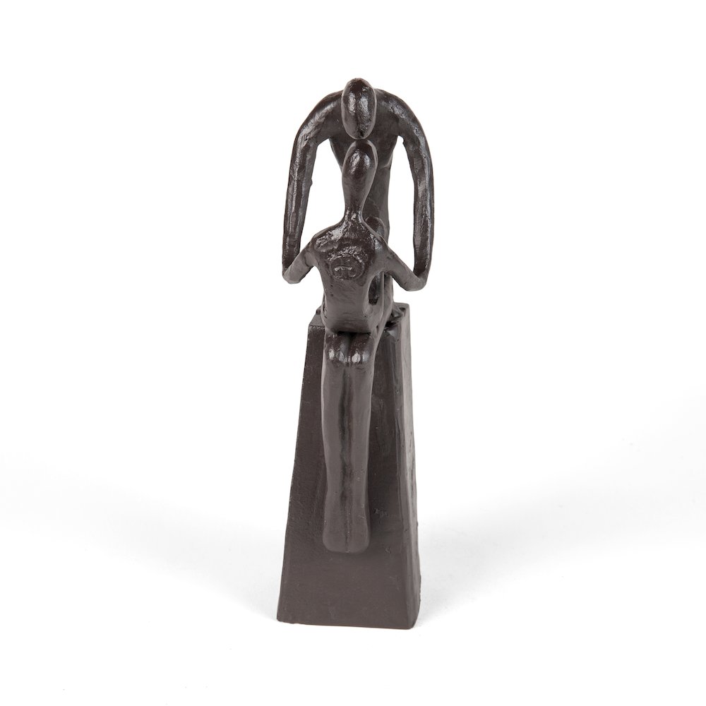 Mother and Child Tender Embrace Cast Iron Sculpture. Picture 6